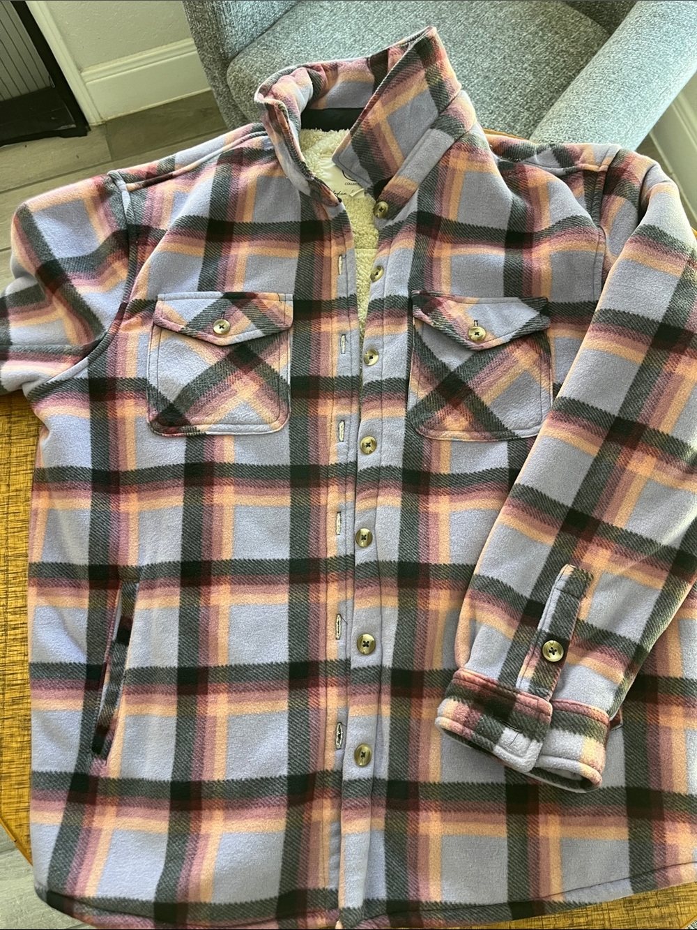 Plaid Fleece Shacket in Lavender & Pink